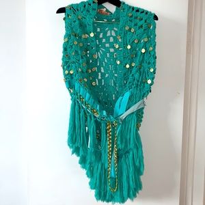 Couture Wool Woven crochet sequin shawl scarf